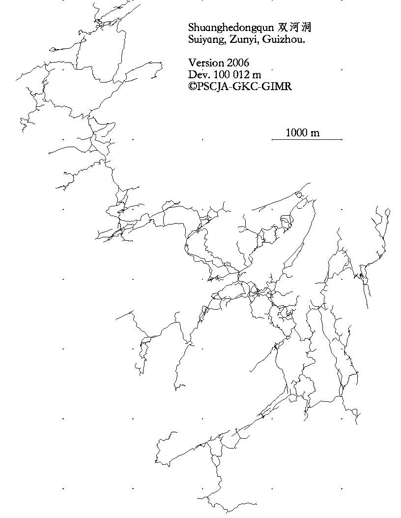 La grotte de Shuanghedongqun åŒæ²³æ´ž (Suiyang, Zunyi, Guizhou, Chine) état de la topographie au 15/04/2006 longueur 100 012 m