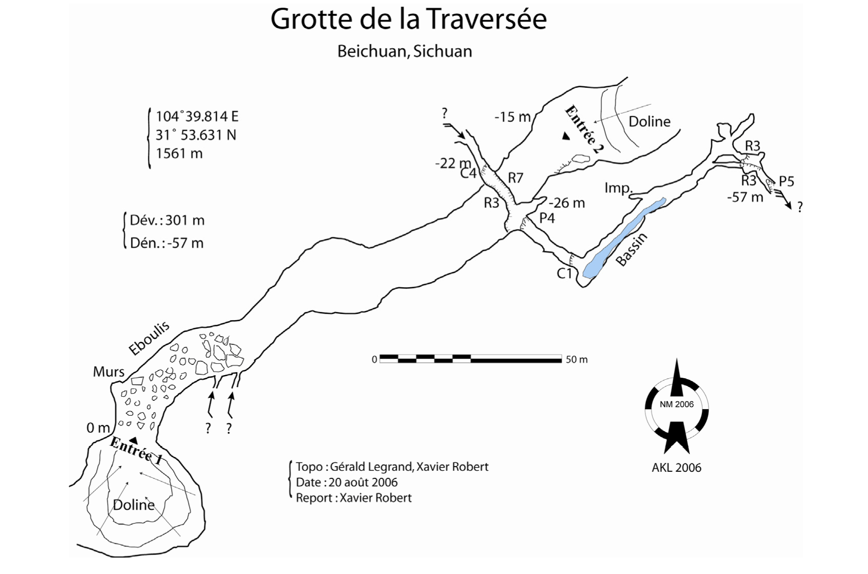 topographie Grotte de la traversée 