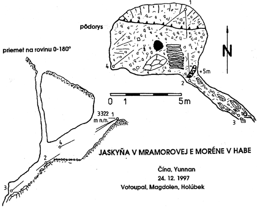 topographie Jaskyna v mramorovej moréne v Habe 